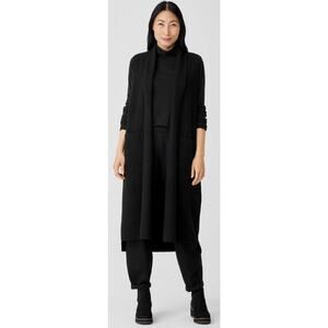Eileen Fisher Black Lightweight 100% Wool Long Vest sz Sm Cartigan open front